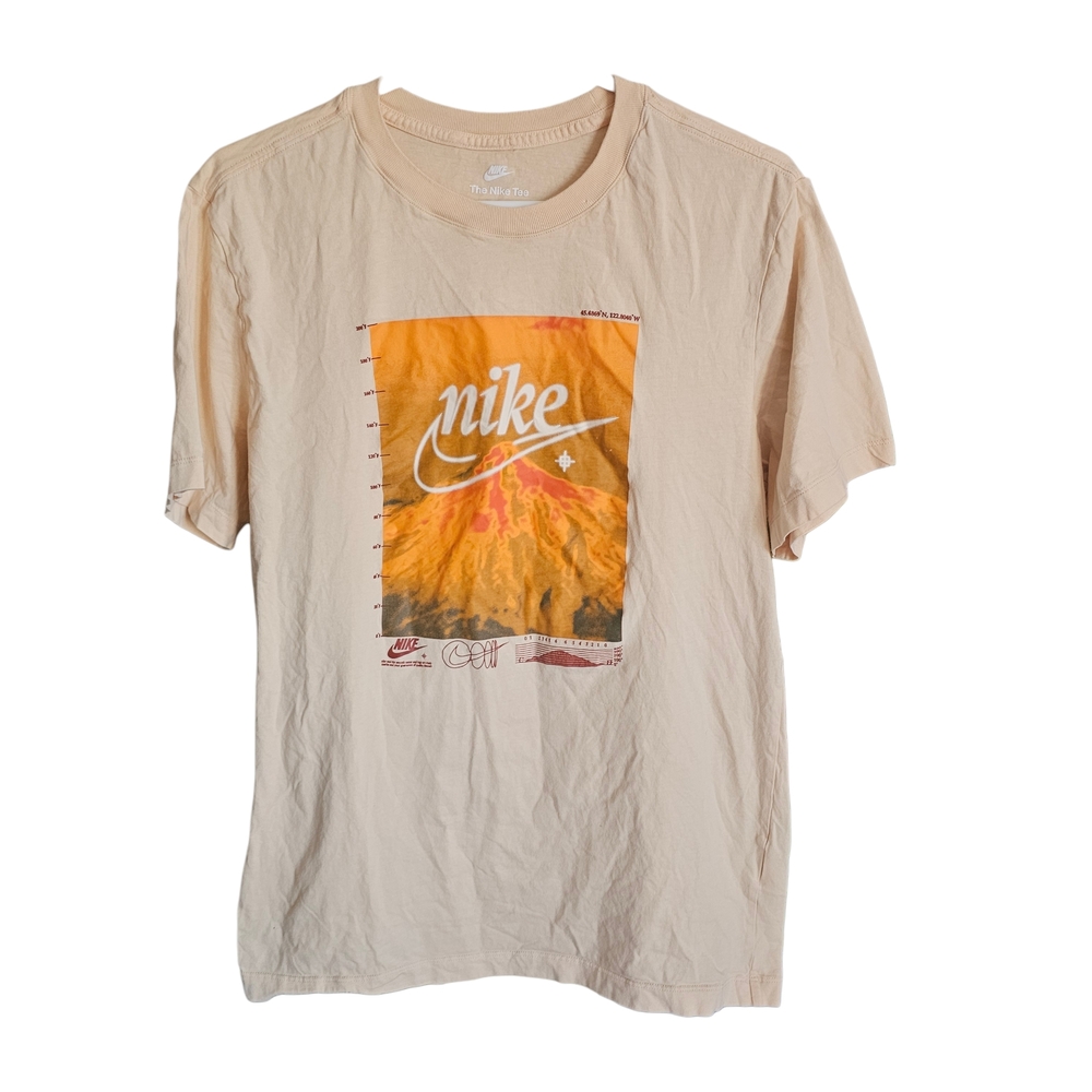 Nike Graphic Tee Beige Orange Volcano Logo Swoosh The Nike Tee M